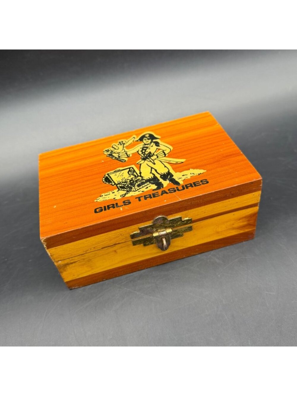 Vintage Wooden Jewelry Box Girls Treasures Pirate Retro Trinket Storage Chest